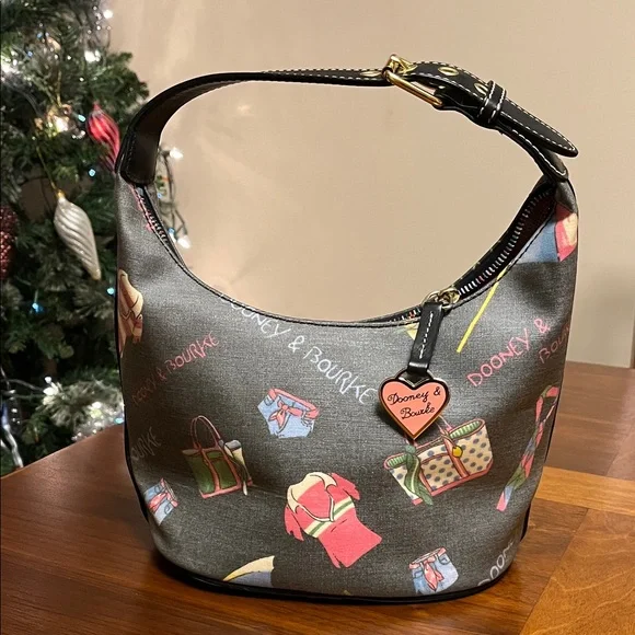 Dooney & Bourke Black Hobo Bag with Colorful Design, new! Very cute bag - Picture 1 of 11